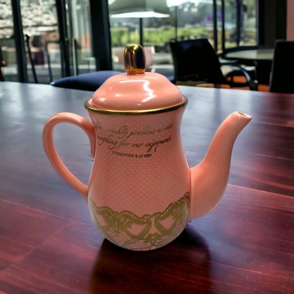 S♥️LD! Dayspring l Teapot l Peach l Gold accent l Inspiration l Bible scripture - Picture 2 of 9